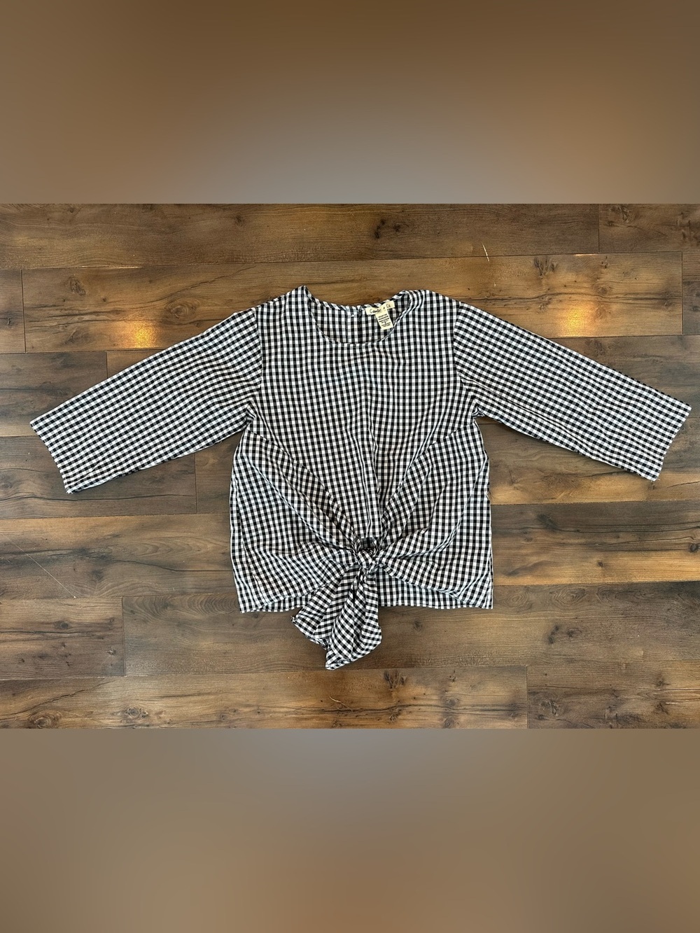 Camille & Co Black White Gingham Tie Front Blouse Size Small Cottagecore